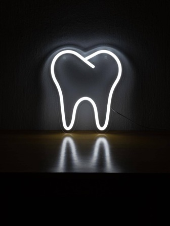 1入組PS霓虹燈，時尚牙齒設計LED霓虹燈標牌，用於派對裝飾