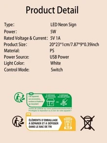 1入組PS霓虹燈，時尚牙齒設計LED霓虹燈標牌，用於派對裝飾 - 白色 - 查看 4