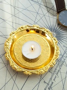 1 pieza de acero inoxidable Bisutería de moda dorado con textura Bisutería almacenamiento exhibición Plato para casa - Dorado - Ver 4