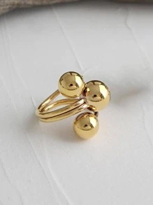 1 chiếc nhẫn trang trí hình tròn bằng đồng thời trang cho phụ nữ để trang trí hàng ngày - Vàng - Xem 4