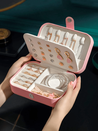 1入組首飾類收納日常粉色的便攜大容量珠寶收納盒收納盒適用於戶外遊玩