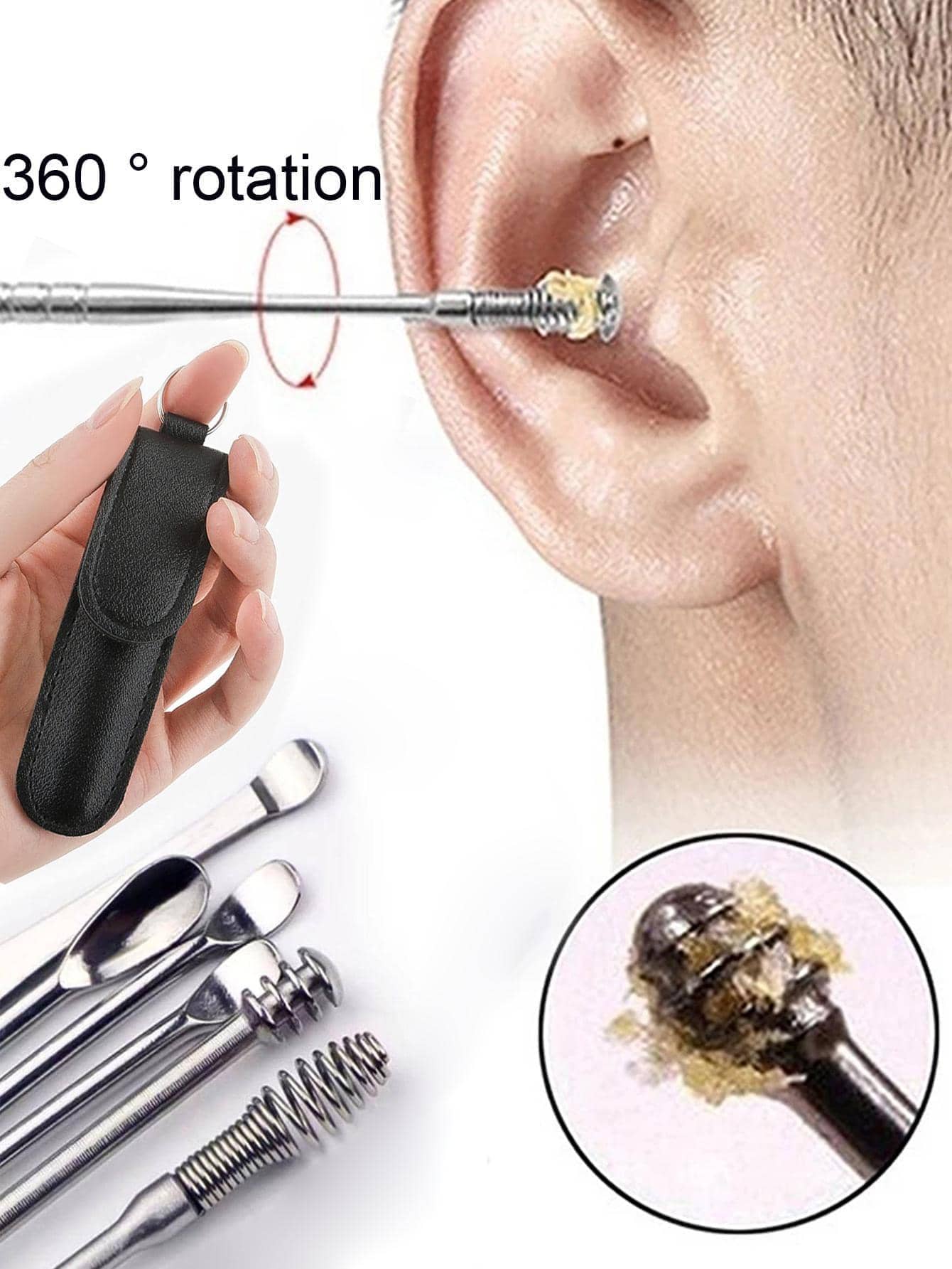 6pcs/set Stainless Steel Ear Scoop, Daily Professional Ear Picking Tool Set For Home - Black - View 1