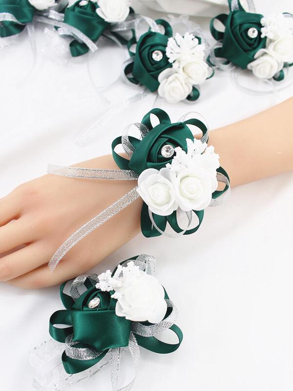 1 Stück/6 Stück Kristall Rose Spitzen Handgelenksblüte Braut Brautjungfer Hochzeit Armband