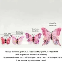 12 piezas/set PVC con mariposa de moda de colores Decoración de pared de mariposa 3D autoadhesiva para casa Decoración - Multicolor - Ver 4