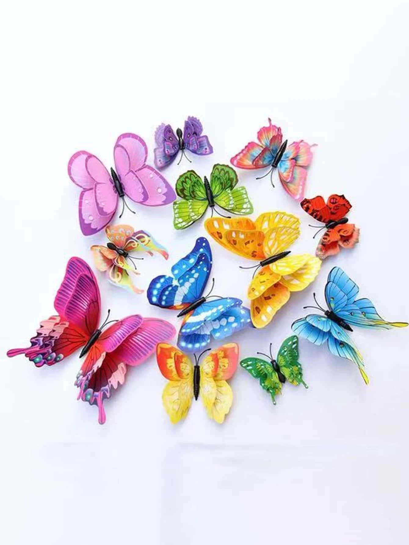 12 piezas/set PVC con mariposa de moda de colores Decoración de pared de mariposa 3D autoadhesiva para casa Decoración - Multicolor - Ver 1