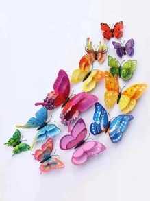 12 piezas/set PVC con mariposa de moda de colores Decoración de pared de mariposa 3D autoadhesiva para casa Decoración - Multicolor - Ver 2