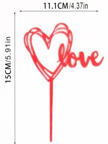1pc PMMA Cake Topper, Modern Heart & Letter Design Cake Top Decoration For Party - Red - View 4