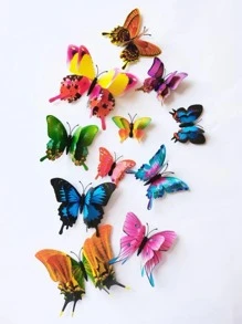 12 piezas/set PVC con mariposa moderno 3d Etiqueta engomada creativa demariposa dedecoración dehabitación para casa - Multicolor - Ver 6