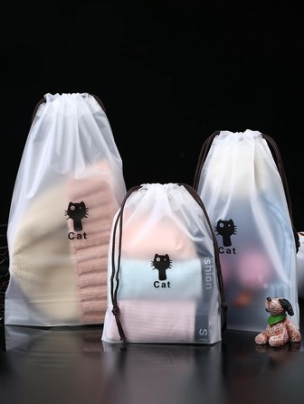 1pc EVA Storage Bag, Funny Cat Pattern Travel Storage Bag For Travel