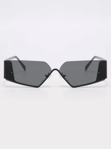 1pair Women Geometric Frame Rimless Fashion Glasses For Daily Decoration - Black - View 3