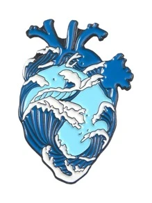 男士 1 件装创意锌合金喷雾与心形设计胸针，适用于日常装饰、珠宝礼物和派对情人节、妈妈、母亲、母亲节、礼物 - 藍色 - 查看 1