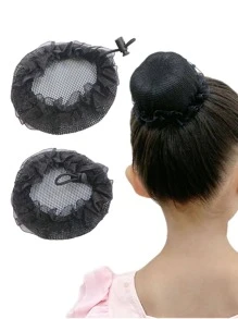 2pcs/Set Ballet Dance Hair Nets For Girls, Hair Accessories For School Performances, Buns - Black - View 1