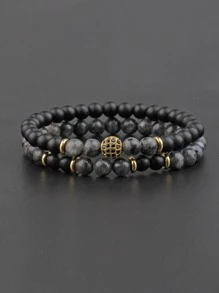 2 cái/bộ Retro Đá trang trí Vòng tay cườm Cho nam giới Để Trang Trí Hàng Ngày , Đối với Đồ trang sức Qủa tặng Và Buổi tiệc - màu đen - Xem 1