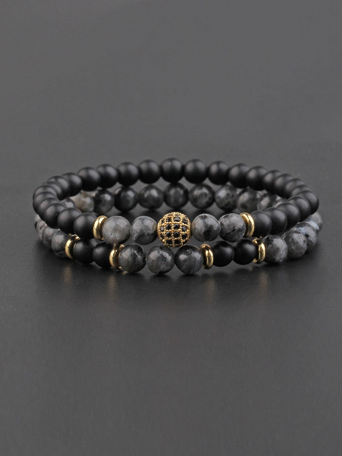 2 cái/bộ Retro Đá trang trí Vòng tay cườm Cho nam giới Để Trang Trí Hàng Ngày , Đối với Đồ trang sức Qủa tặng Và Buổi tiệc - màu đen - Xem 1