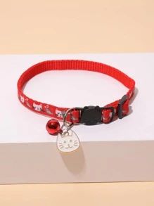 1 chiếc vòng cổ tháo lắp nhanh họa tiết mèo hoạt hình có thể điều chỉnh dành cho chó mèo dùng để trang trí - Đỏ - Xem 3