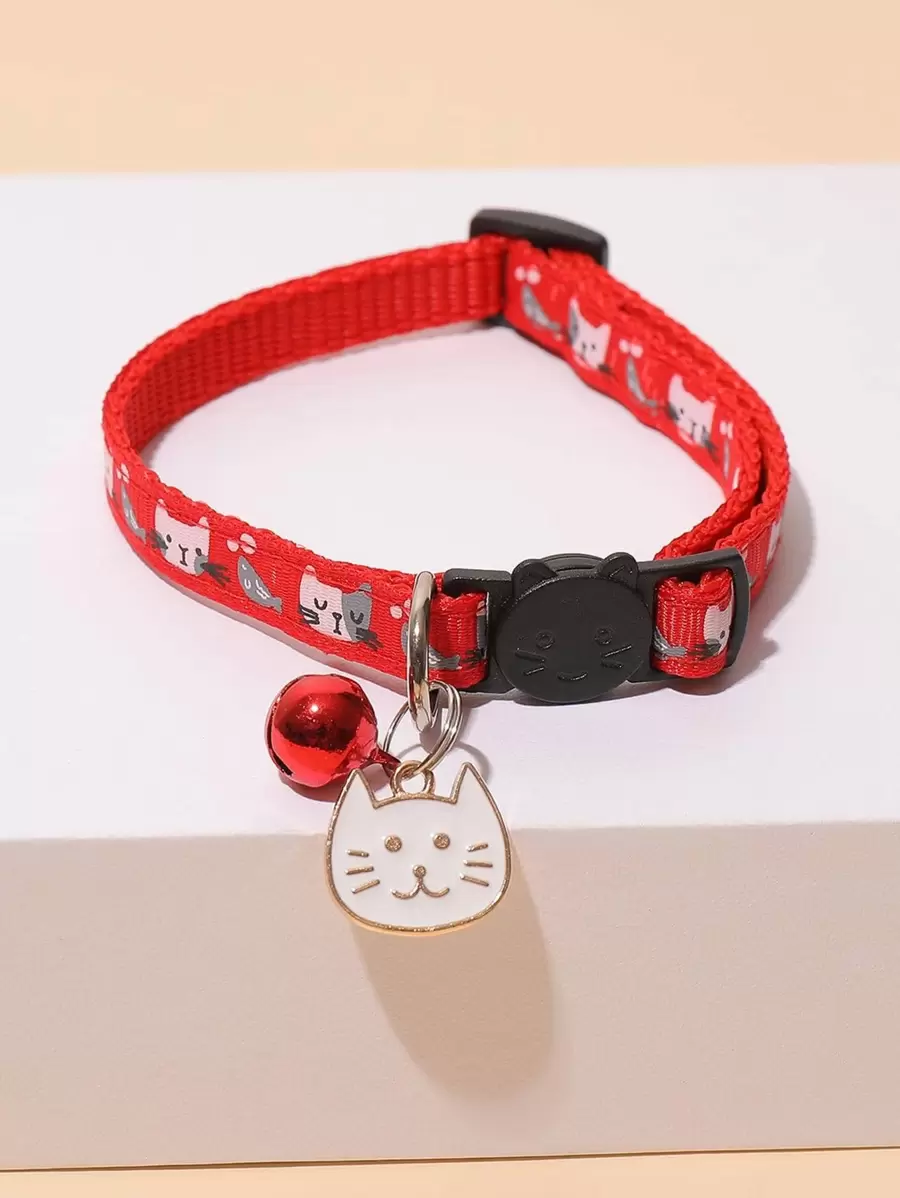 1 chiếc vòng cổ tháo lắp nhanh họa tiết mèo hoạt hình có thể điều chỉnh dành cho chó mèo dùng để trang trí - Đỏ - Xem 1