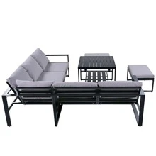 MERAX Industrial Style Outdoor Sofa Combination Set With 2 Love Sofa,1 Single Sofa,1 Table, 2 Bench - Màu xám đen - Xem 7
