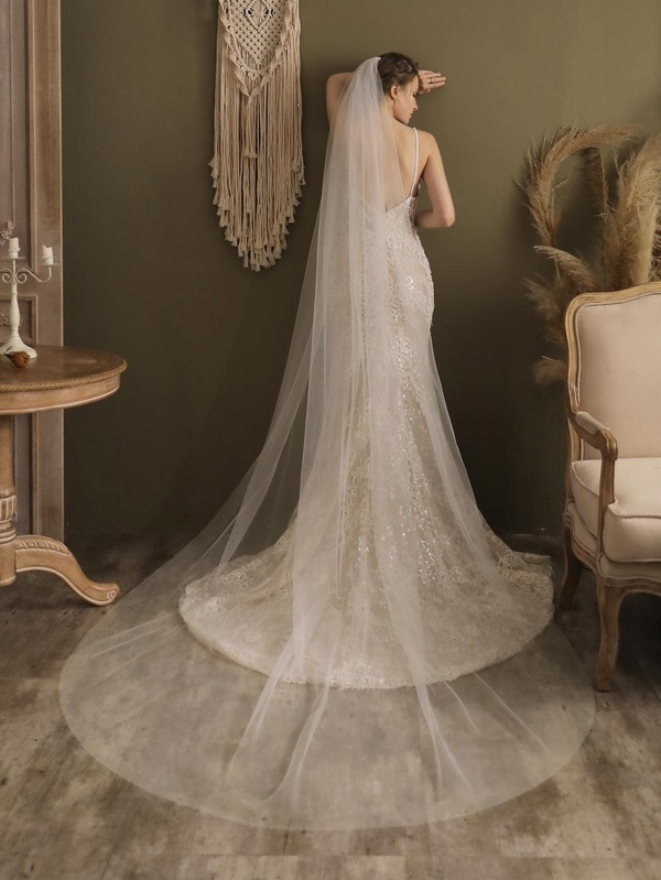 1pc Women Solid Elegant Bridal Veil For Wedding Party Fall Clothes For Women