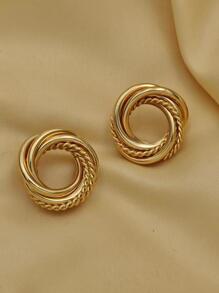 扭結設計耳釘 - 金黃色 - 查看 2