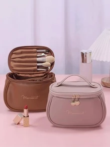 1 túi đựng đồ trang điểm họa tiết chữ cái, dùng cho kỳ nghỉ bãi biển, bộ sưu tập phòng tắm, bộ sưu tập phòng ngủ, sức chứa lớn - màu nâu - Xem 2