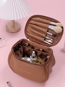 1 túi đựng đồ trang điểm họa tiết chữ cái, dùng cho kỳ nghỉ bãi biển, bộ sưu tập phòng tắm, bộ sưu tập phòng ngủ, sức chứa lớn - màu nâu - Xem 1