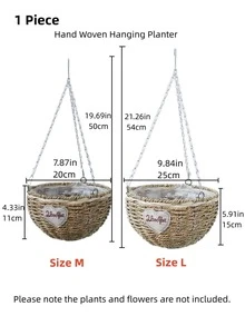 1pc Heart Decor Straw Hanging Planter Basket - Multicolor - View 3