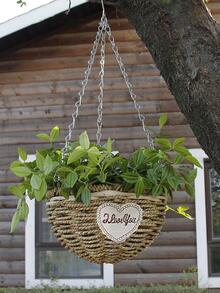 1pc Heart Decor Straw Hanging Planter Basket - Multicolor - View 4