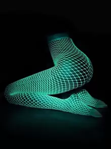 Solid Glow In The Dark Fishnet Tights - White - View 1