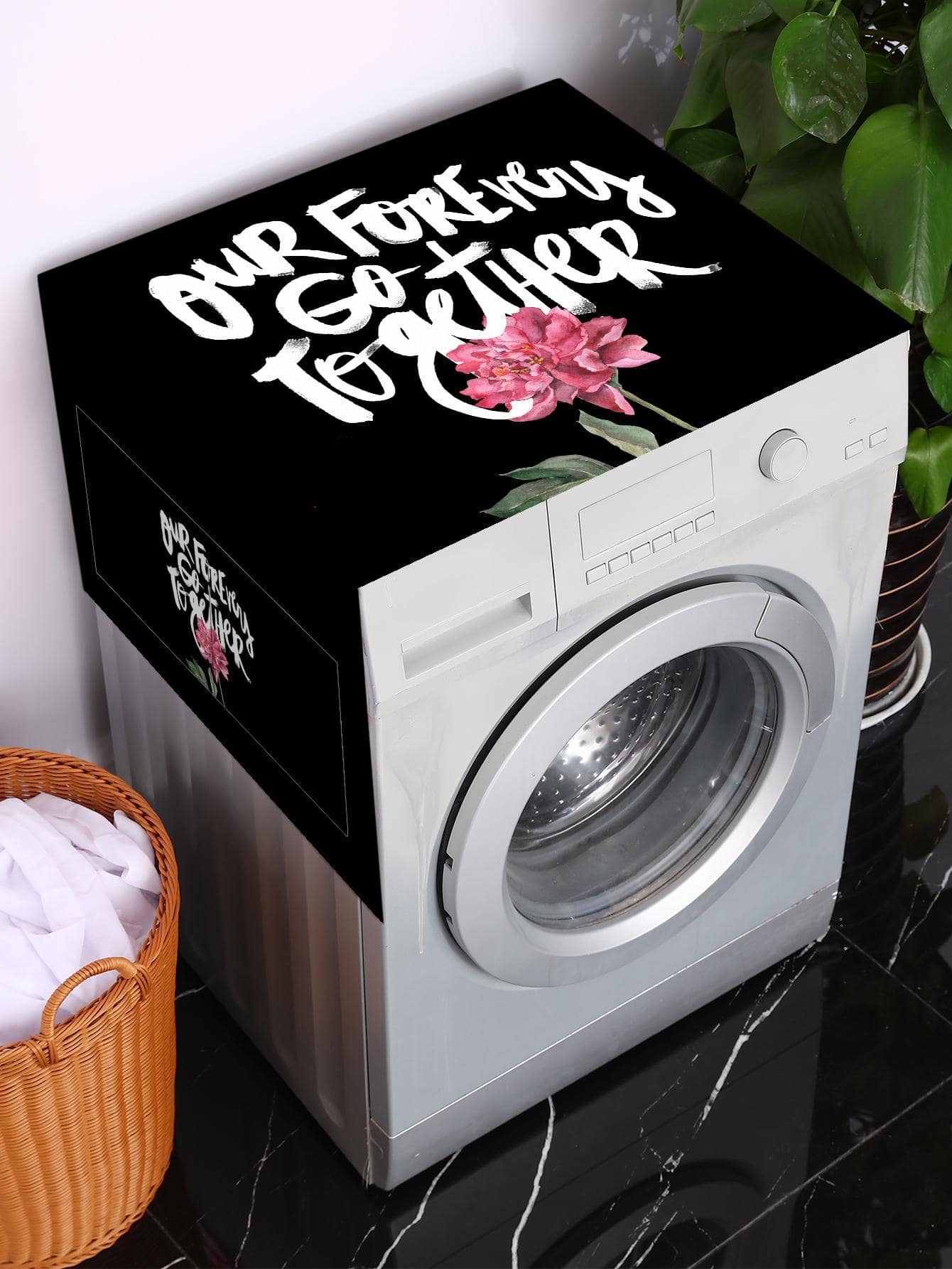 غطاء غسالة بجرافيك زهر وعبارة قطعة واحدة