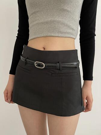 1入組女士橢圓形搭扣時尚皮帶日常裝飾