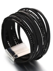 Vòng đeo tay nhiều lớp trang trí pha lê - màu đen - Xem 4