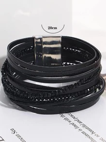 Vòng đeo tay nhiều lớp trang trí pha lê - màu đen - Xem 5