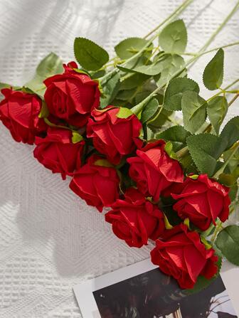 2 piezas Ramas de flores de rosas de seda artificiales, ramo de flores de rosas para decoración de bodas, hogar, mesa, Navidad, Día de San Valentín