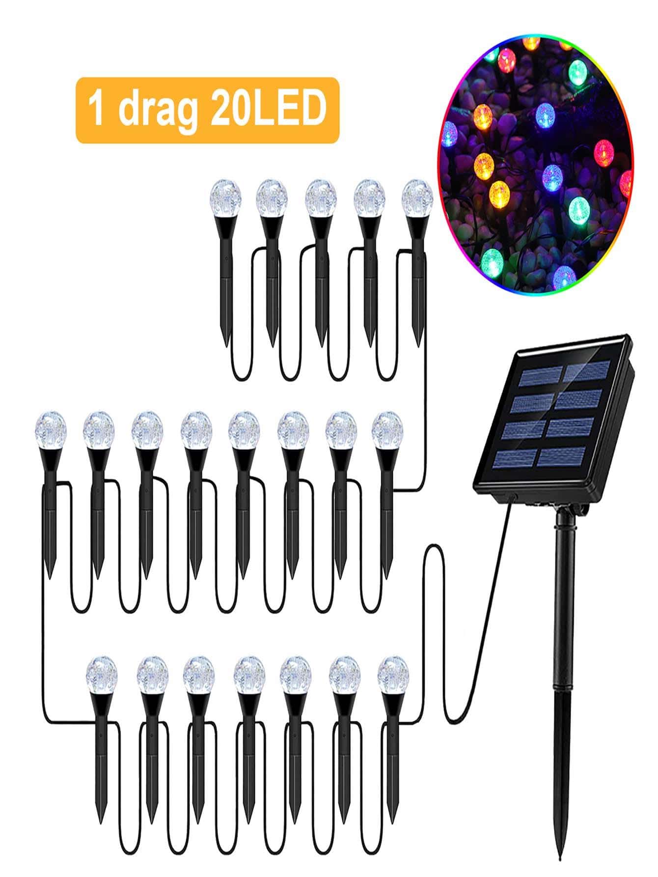 Outdoor Solar LED Ball Stake Lights with Colorful for Garden Pathway Landscape Decor(Colorful Light,1 Tape 20 ) - Multicolor - View 1