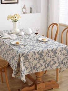 1pc Floral Pattern Tablecloth - Blue - View 2