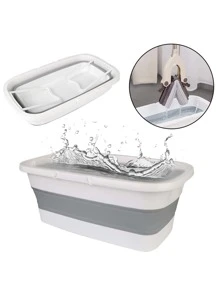 1pc Plastic Folding Basins Portable Wash Basins Folding Laundry Tub Adult Baby Bath Basin Bathroom Kitchen Accessories Wash Basin - White - View 11