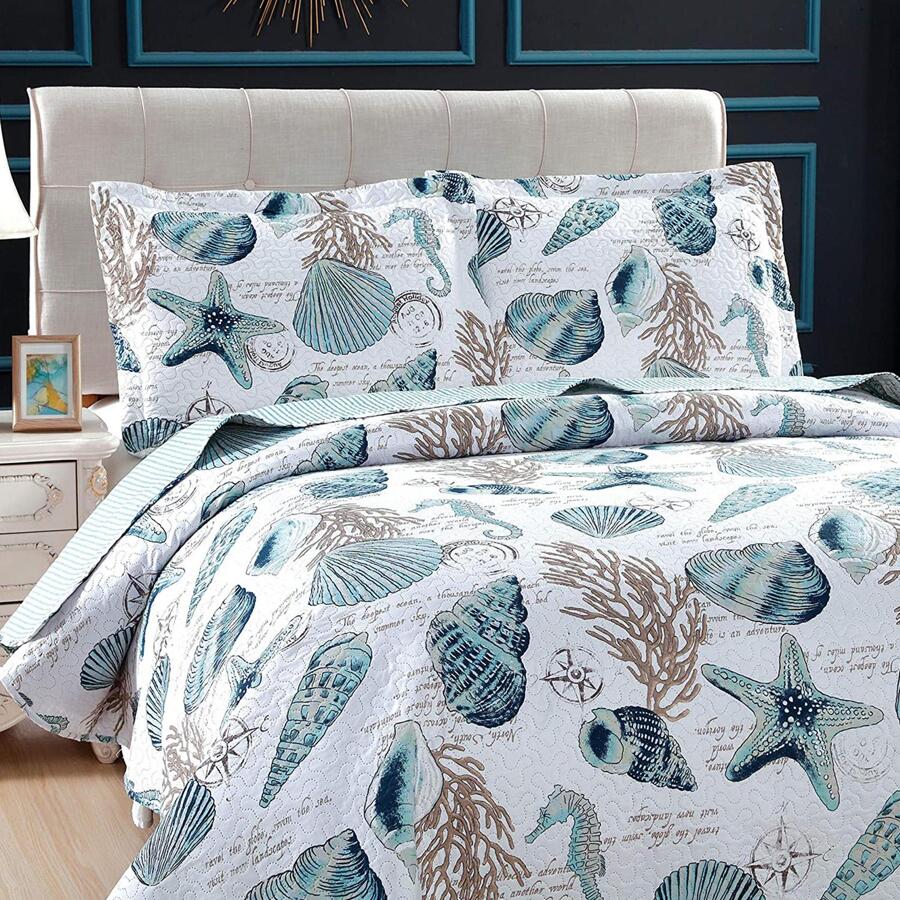 Beach Theme Quilt Set Lightweight Coastal Bedspreads Ocean Theme