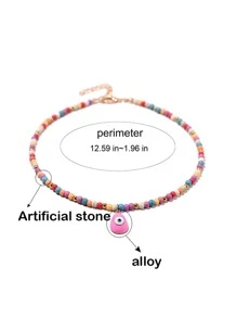 Eye Charm Beaded Necklace - Black - View 3