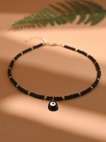 Eye Charm Beaded Necklace - Black - View 1