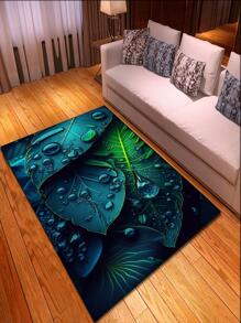 1片現代簡約風格雨滴和綠葉形狀絨面地毯,適用於客廳、臥室、餐廳、門廳裝飾,防滑 - 彩色 - 查看 3