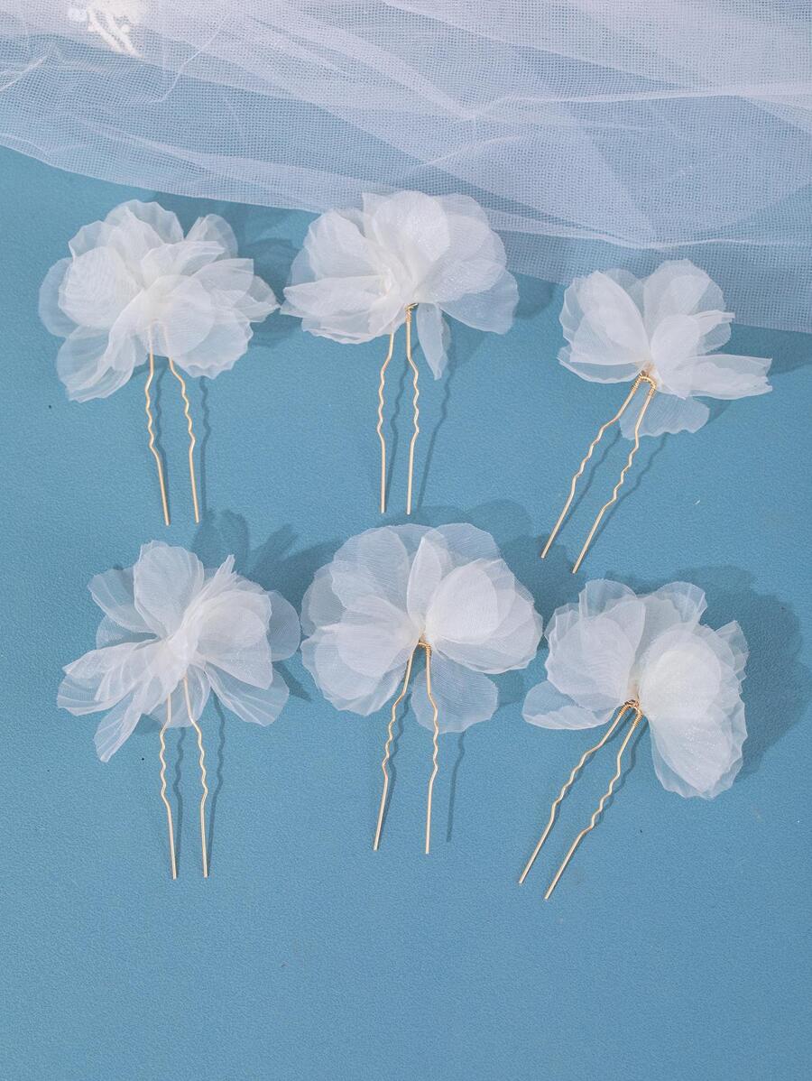 6pcs White Flower Elegant Hair Clip Set, Suitable For Wedding, Photography, Dating, Performance Hair Decoration Valentine's Day Accessories