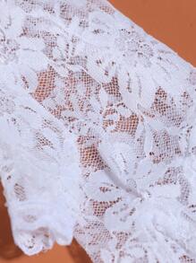 2双女士花卉图案蕾丝优雅新娘手套，适合婚礼派对情人节秋季配饰 - 白色 - 查看 3