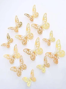 12pcs Hollow 3D Butterfly Sticker, Gold Paper Wall Art Butterfly Decor, For Home Decor - Gold - View 3