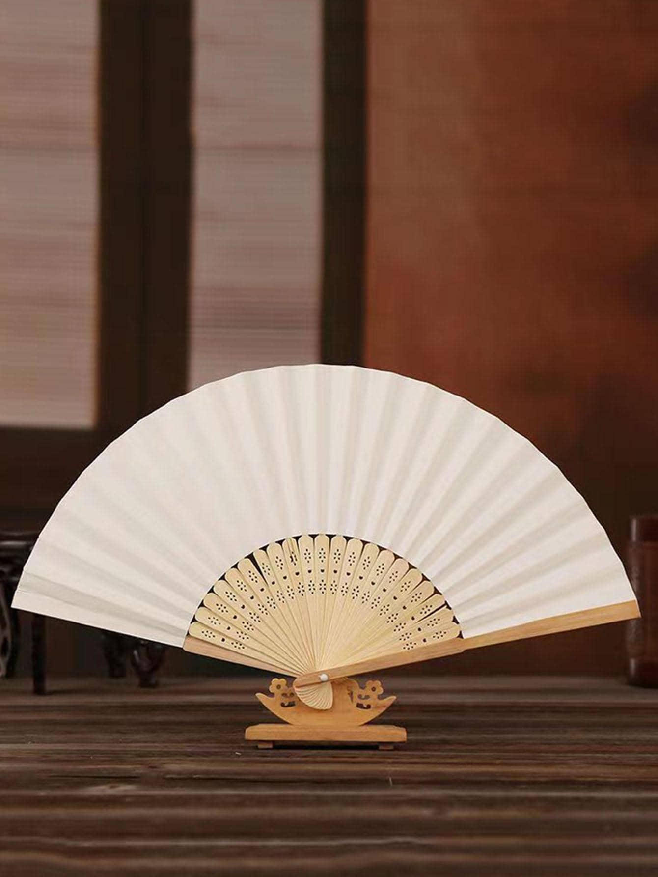 1 Quạt Gấp Trống Giấy Trắng Trang Trí Nhà Quạt Cầm Tay - trắng - Xem 1