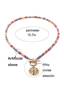 Eye Decor Beaded Necklace - Blue - View 3