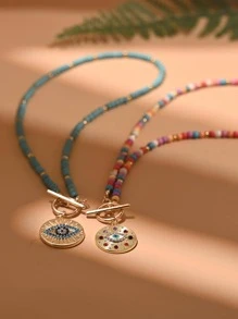 Eye Decor Beaded Necklace - Blue - View 4