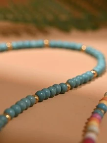 Eye Decor Beaded Necklace - Blue - View 2