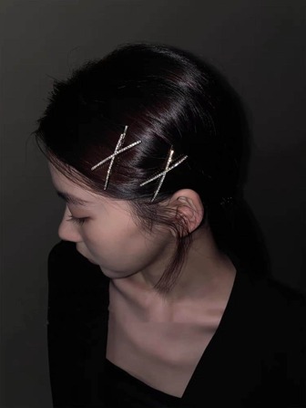 2个装女士水钻交叉装饰华丽发夹，可用于头发装饰、休闲头饰、发卡、爪夹、发夹、发卡、上学用品、派对造型、发饰