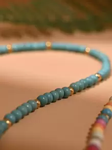 Eye Detail Round Charm Beaded Necklace - Royal Blue - View 3