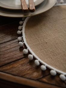 1pc Pom Pom Decor Place Mat, Round Table Mat, For Dining Table - Multicolor - View 3
